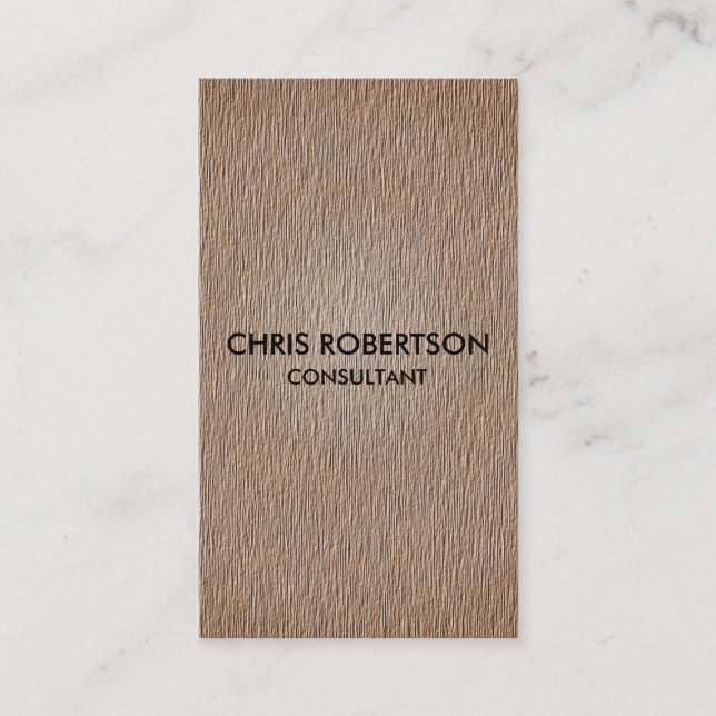 Vertical Plain Beige Wood Effect Business Card (Front)