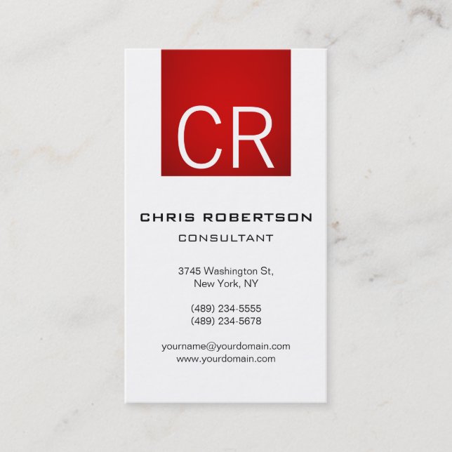Vertical Plain Red Stripe White Business Card (Front)