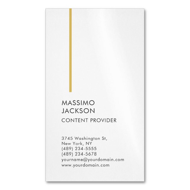 Vertical Plain Simple Black White Minimalist  Magnetic Business Card (Front Vertical)