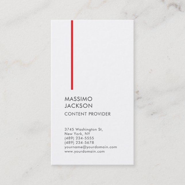 Vertical Plain Simple Black White Red Minimalist  Business Card (Front)