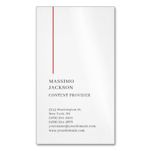 Vertical Plain Simple Black White Red Minimalist  Magnetic Business Card