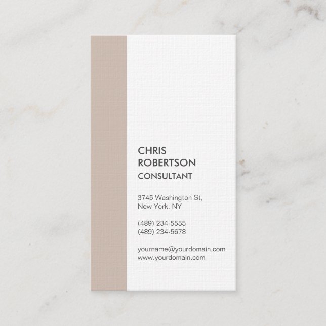 Vertical Premium Linen Minimalist Modern Business Card (Front)