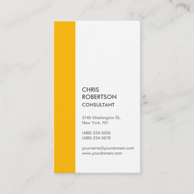 Vertical Premium Linen Minimalist Modern  Business Card (Front)