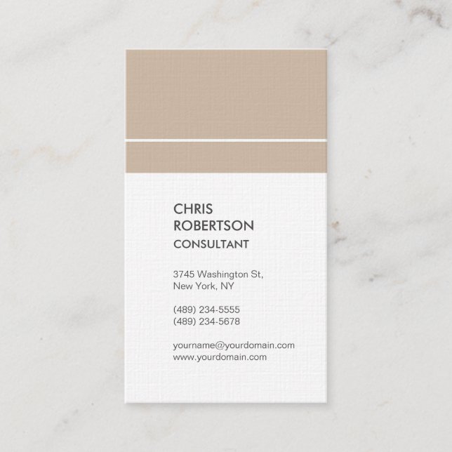 Vertical Premium Linen Minimalist Modern Business Card (Front)
