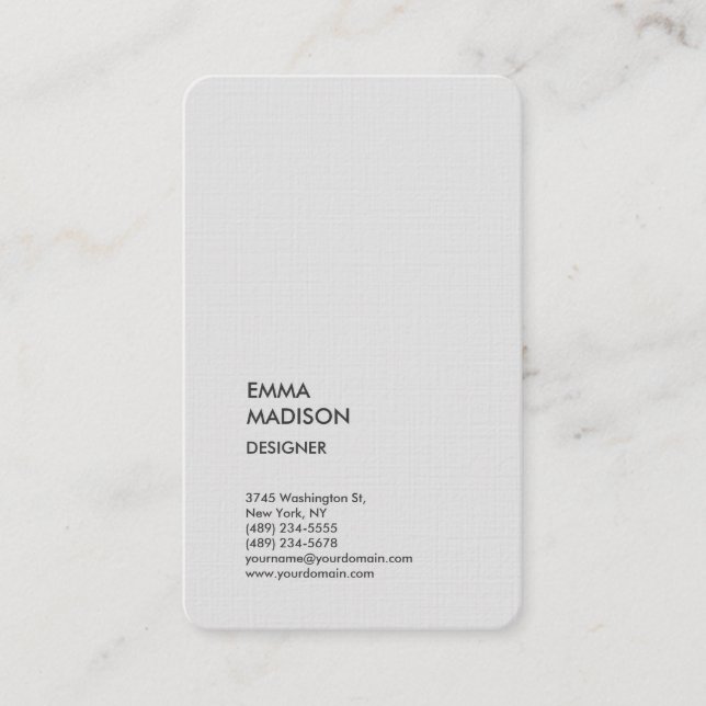 Vertical Professional Minimalist Premium Linen Business Card (Front)