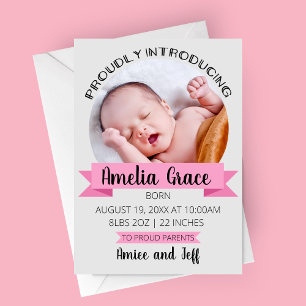 Vertical Proudly Introducing Birth Annoucement Announcement