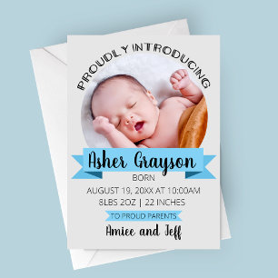 Vertical Proudly Introducing Birth Annoucement Announcement