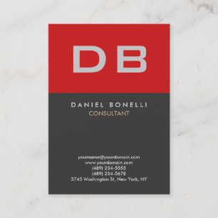 Vertical Quality Red Grey Monogram Unique Business Card