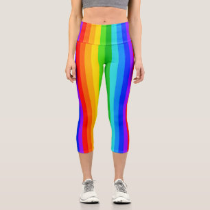 Vertical Rainbow Stripe Pattern Capri Leggings