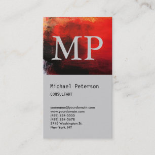 Vertical Red Abstract Grey Monogram Business Card