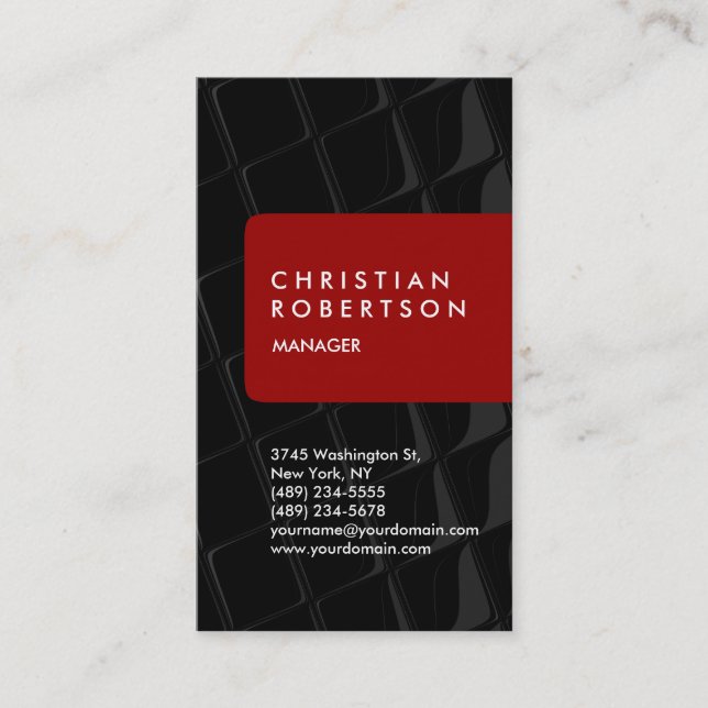 Vertical red black grey pattern business card (Front)
