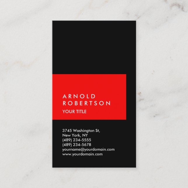 Vertical Red Black Professional Business Card (Front)