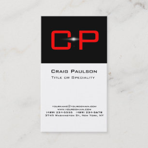 Vertical Red Black White Monogram Business Card