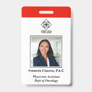 Vertical Red Custom Employee ID Photo Name Badge