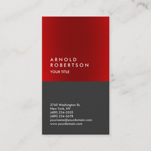 Vertical Red Grey Professional Business Card (Front)