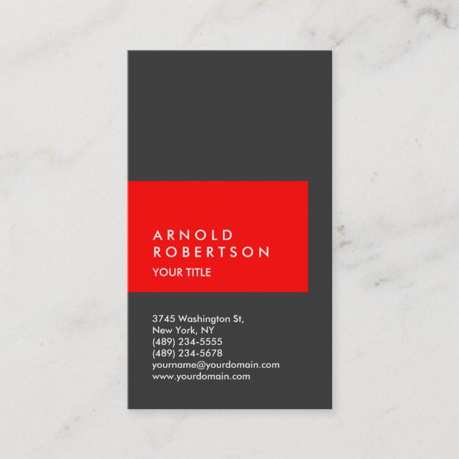 Vertical Red Grey Trend Professional Business Card (Front)