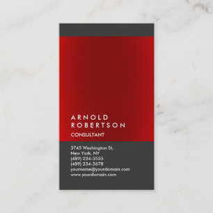 Vertical Red Grey Trendy Consultant Business Card