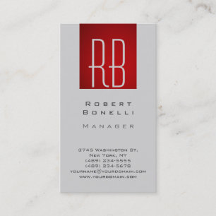 Vertical Red Light Grey Monogram Business Card