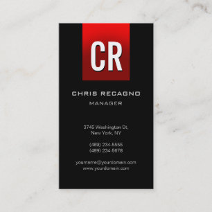 Vertical Red Stripe Black Unique Business Card