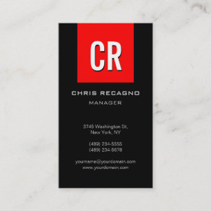 Vertical Red Stripe Monogram Black Business Card