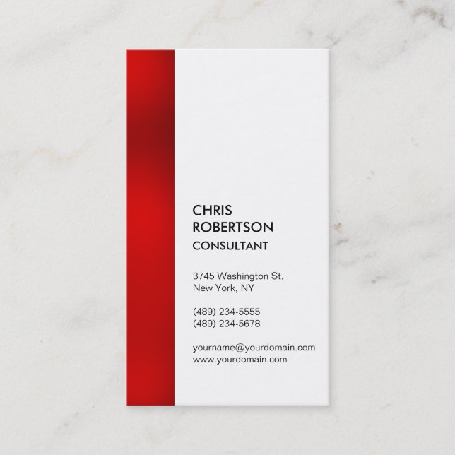 Vertical Red Stripe White Creative Business Card (Front)