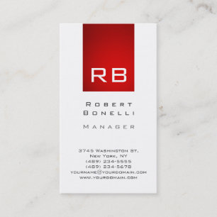 Vertical Red Stripe White Monogram Business Card