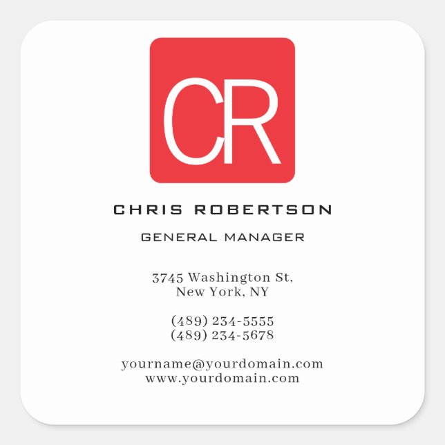 Vertical Red Stripe White Professional Plain Square Sticker (Front)