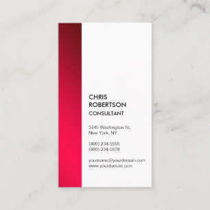 Vertical Red White Minimalist Modern Plain Business Card