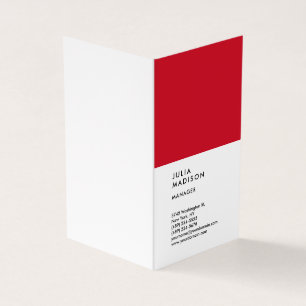 Vertical Red White Trendy Manager Consultant Business Card