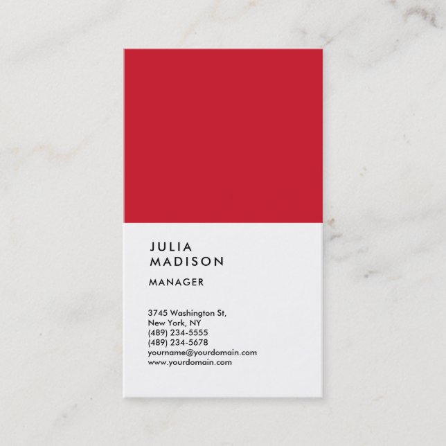 Vertical Red White Trendy Manager Consultant Business Card (Front)
