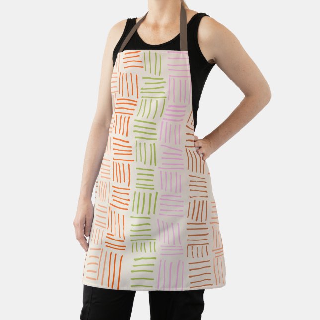Vertical Retro Stripes Handdrawn cosy Apron (Insitu)