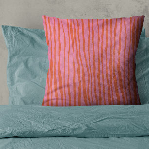 Vertical retro wavy lines - pastel orange and pink cushion