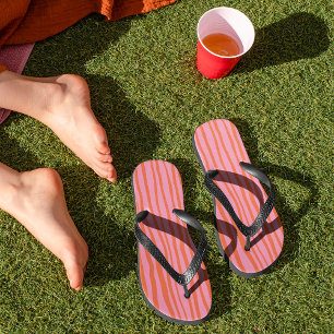 Vertical retro wavy lines - pastel orange and pink jandals