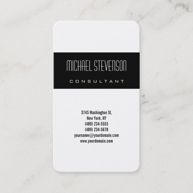 Vertical Rounded Corner Black White Business Card (Front)