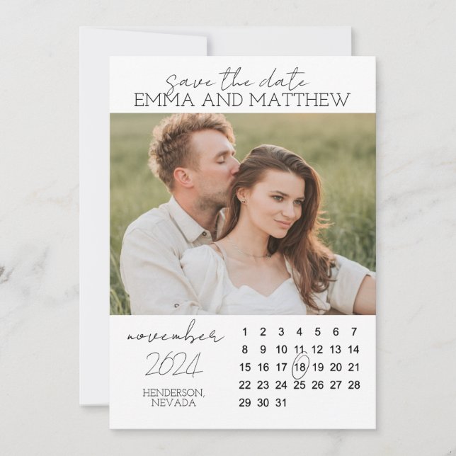 Vertical Rustic Calendar Save The Date Card (Front)