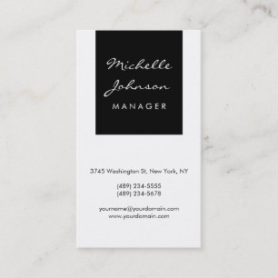 Vertical Script Black White Manager Business Card
