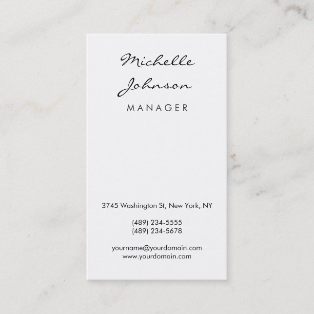 Vertical Script Contemporary Manager Business Card (Front)