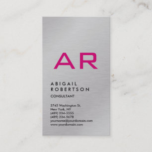 Vertical Silver Grey Trendy Pink Monogram Feminine Business Card