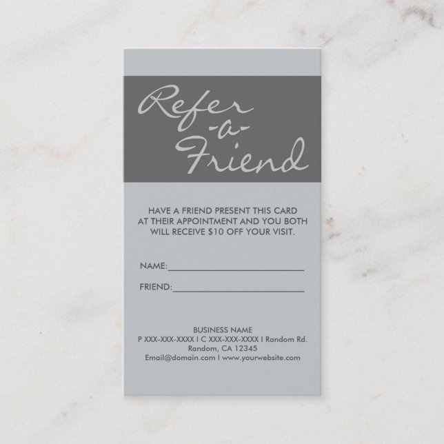Vertical simple grey refer a friend cards (Front)