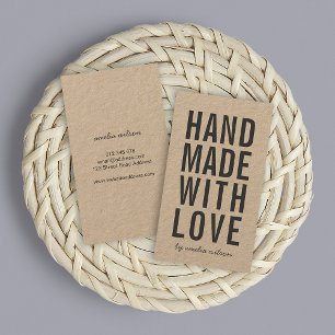 Vertical Simple Rustic Handmade With Love Kraft Business Card