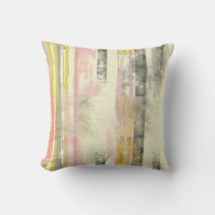 Vertical sketched artistic lines pink grey yellow cushion