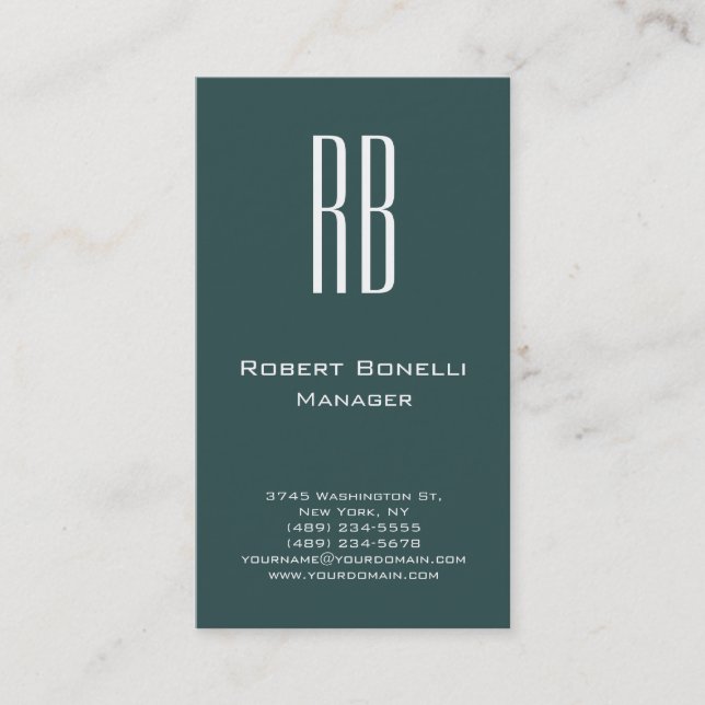Vertical Slate Grey Modern Monogram Business Card (Front)