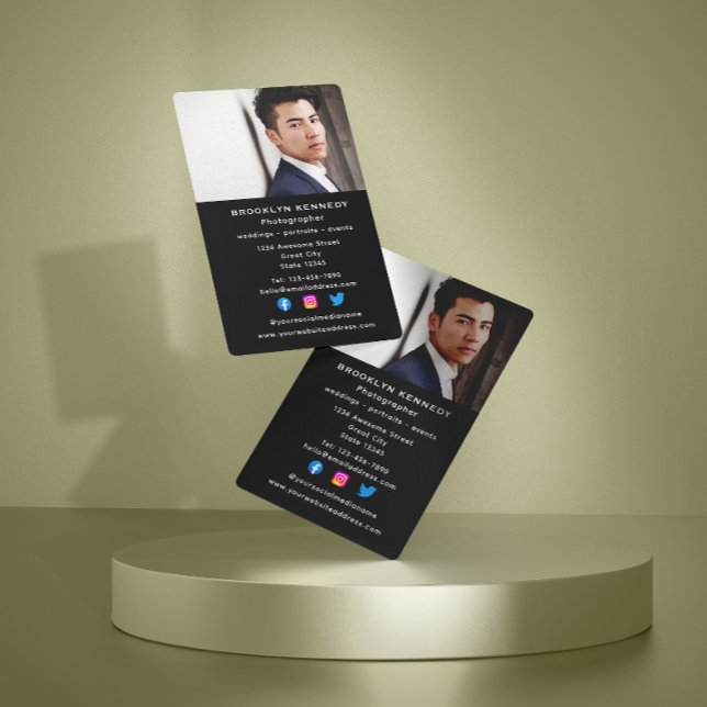 Vertical Social Media Photographer Headshot Photo Business Card (Creator Uploaded)