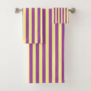 Vertical Soft Yellow and Purple Stripes Bath Towel Set