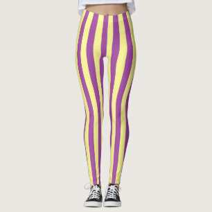 Vertical Soft Yellow and Purple Stripes Leggings