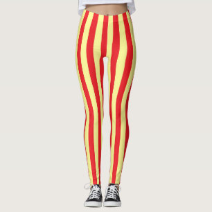 Vertical Soft Yellow and Red Stripes Leggings