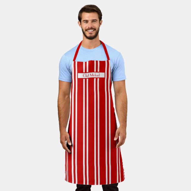 Vertical Stripe #4 DIY Colours Red White SV Apron (Worn)