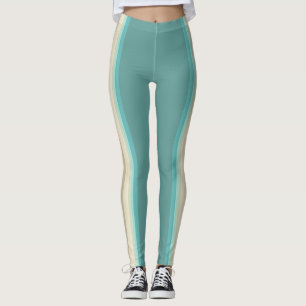 Vertical Stripe Block   Sage, Teal, Navy Dual Tone Leggings