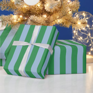 Vertical Stripe Pattern in Green and Light Blue Wrapping Paper