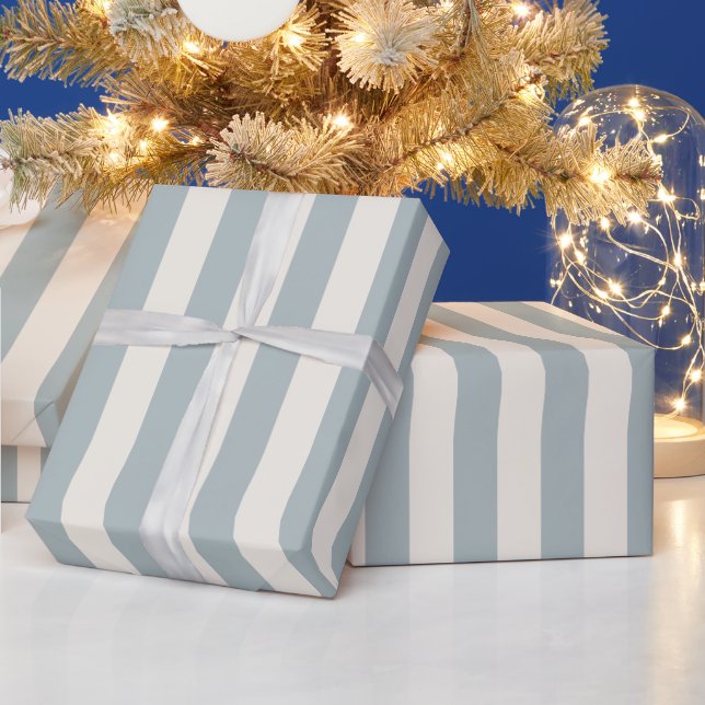 Vertical Stripe Pattern Light Blue-Gray and Cream Wrapping Paper (Holidays)